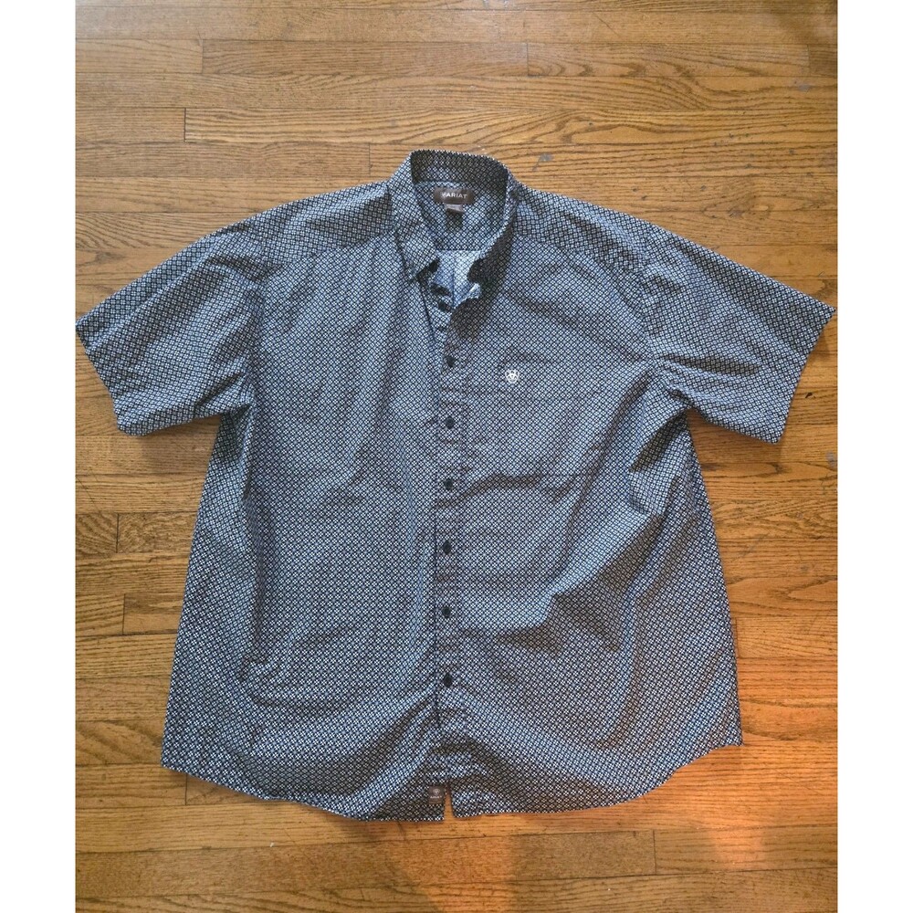 Ariat Mens Geometric Print Black/White Short Sleeve Button Up Top Size XXL